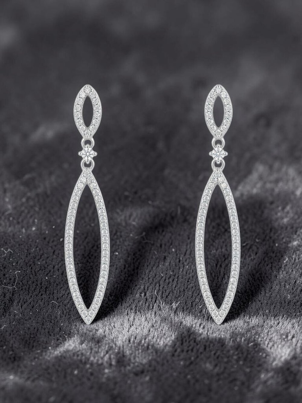 Marquise Shaped Round CZ Dangle Earrings in 925 Sterling Silver
